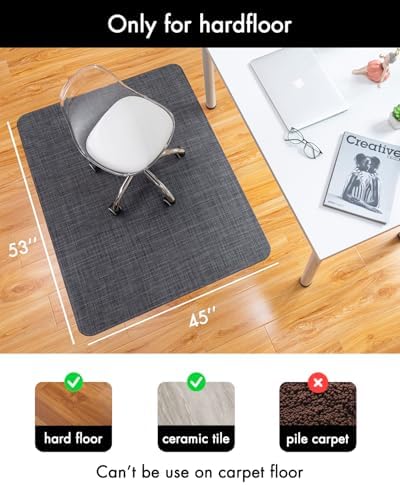 Baroyal Office Chair Mat for Hardwood Floor Under Desk Computer Rolling Chair Mat for Wood/Tile Floor Non-Slip Heavy Duty Desk Rug PVC Plastic Hard Floor Protector 45"x 53" (Cool Grey) - Image 3