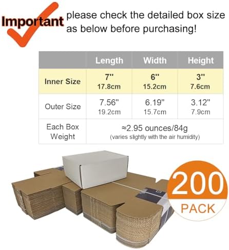 200 Pack 7x6x3'' Small Shipping Boxes, Corrugated Cardboard Mailers for Business, White (CM763-200) - Image 2