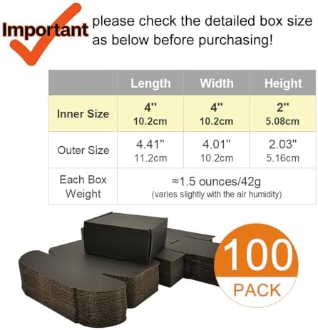 100 Pack 4x4x2'' Small Shipping Boxes, Corrugated Cardboard Mailers for Business, Black (CM442B-100) - Image 2