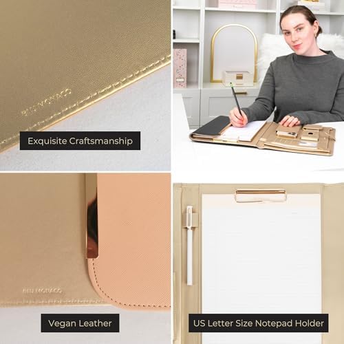 BLU MONACO | Peach Beige Vegan Leather Padfolio | Professional Portfolio Binder with Magnetic Closure and Gold Trim | 8.5 x 11 Business Organizer Case for Women - Image 5