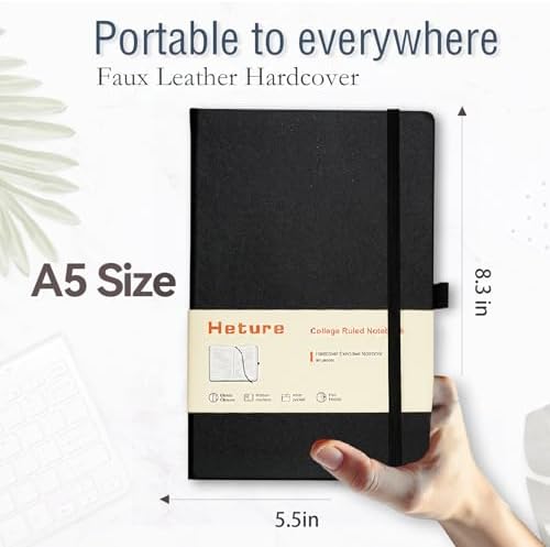 Heture Hardcover Notebooks, A5 Lined Journals Notebook for Writing 160 Pages, 8.2 x 5.5 inch, Black Colors Classic Ruled Notebooks for College/Work/Travel (Black, 10 Pack) - Image 2