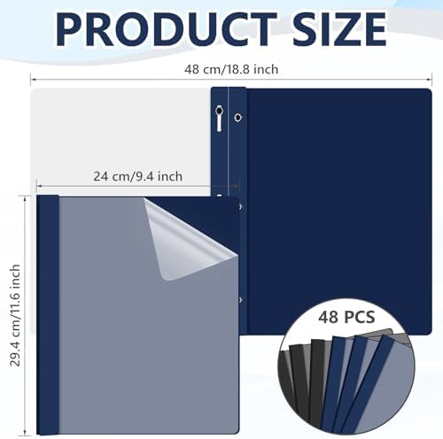 Feifeiya 48 Pack Plastic Report Covers with 3 Prongs Presentation Folders Bulk, 100 Sheet Capacity, Clear Front Report Covers for Presentation Document Paper School Office Supplies (Blue,Black) - Image 2