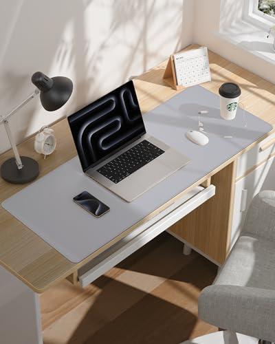 AFIING Leather Desk Pad Protector- 48" x 17" Office Desk Mat, Non-Slip PU Leather Mouse Pad, Waterproof Desk Blotter Mat, Desk Cover Mat for Office and Home (Light Grey) - Image 6