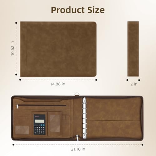Ospelelf Brown Zippered 7 Ring Check Binder for Business Checks (9" x 13"), 1 Inch Faux Leather Checkbook Portfolio with Zipper Pouch, Professional Binder for Organizer Accountants, Home Use - Image 6