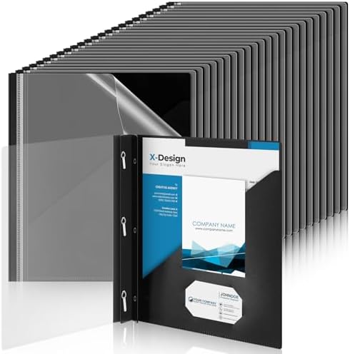 Teling 48 Pcs Presentation Folders with 3 Prong, Black Report Binder by Teling