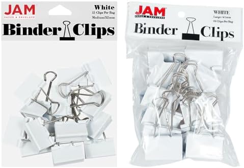 JAM PAPER Colorful Binder Clips Assortment - Medium & Large Size - White Binderclips - 27 Clips/Pack by JAMPaper