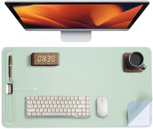 Premium Double-Sided Faux Leather Desk Pad – Non-Slip, Waterproof, with Magnetic Cable Organizer & File Storage – Designed for Offices & Creative Spaces – Durable & Easy to Clean（Green） by Promattoo