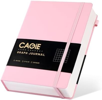 CAGIE Graph Paper Notebook 320 Pages 100 GSM Graphing Grid Journal B5 Hardcover Leather Quad Ruled Notebooks for Engineering, Math, Work, Pink by CAGIE