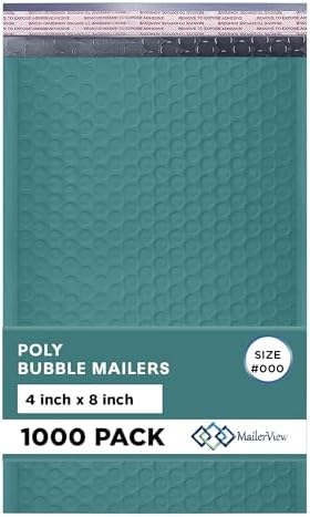 Green Bubble Mailers 4x8, Self Seal Poly Padded Envelopes #000, 1000 Pack by MAILERVIEW