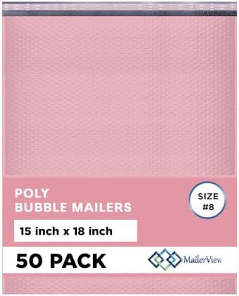 Light Pink Bubble Mailers 15x18, Poly Padded Envelopes #8, 50 Pack by MAILERVIEW