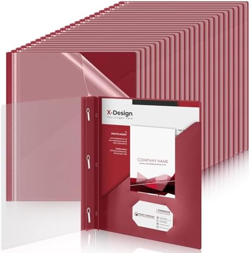 Teling 48 Pcs Clear Front Report Covers with 3 Prongs, Suit for A4/8.5'' x 11'' Letter Size Paper, Plastic Dark Red Presentation Folders Bulk, 90 Sheet Capacity, for School Business by Teling