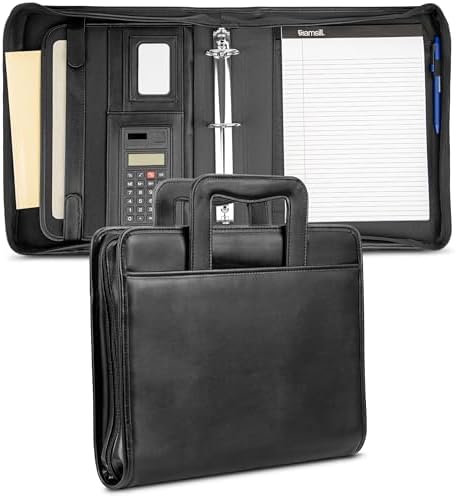 Samsill Professional Padfolio/Portfolio with Zippered Closure Case, 2 Inch Removable Round Ring Binder, Retractable Handles, Interior 10.1” Tablet Sleeve, Black by Samsill