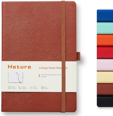 Heture Hardcover Notebooks, 6 Packs A5 Lined Journals Notebook for Writing 160 Pages, 8.2 x 5.5 inch, 6 Colors Classic Ruled Notebooks for College/Work/Travel (Brown, 1 Pack) by HetureOffice