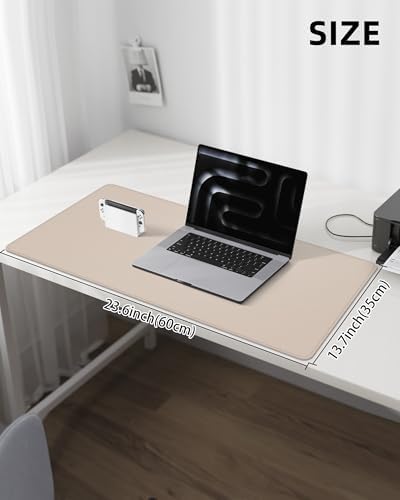 AFIING Desk Pad Protector 23.6" x 13.7" - Non-Slip Waterproof PU Leather Desk Mat for Mouse, Keyboard, Laptop, Office and Home Workspace (Beige) - Image 5