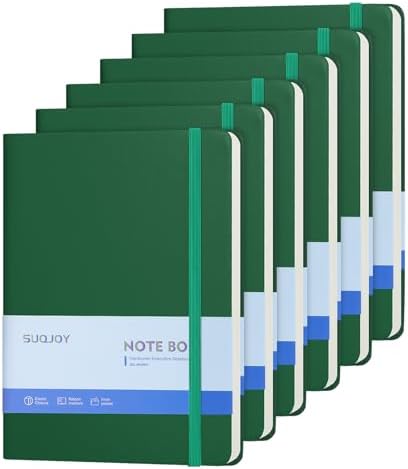 SUQJOY Lined Journal Notebooks, 6 Pack 160 Pages, 5.5x 8.2-Inch Journals for Women Men, Hardcover Notebook with 100 gsm Thick Paper, A5 Size College Ruled Notebook for Writing/Travel/Work (Green-6 Pack) by SUQJOYOFFICE