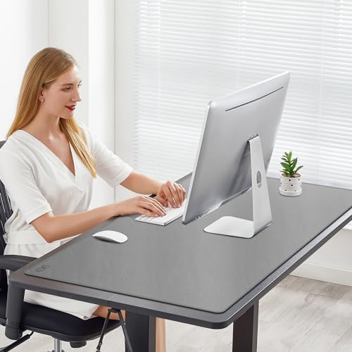 Cacoy 40" x 24" PU Leather Moues Pad for Desk, XXL Large Computer Desk Pad Blotters for Keyboard and Mouse, Waterproof Desk Mat Protector for Office and Home (Grey) - Image 2