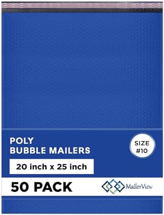 Royal Blue Bubble Mailers 20x25, Poly Padded Envelopes #10, 50 Pack by MAILERVIEW