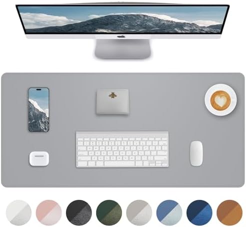 Leather Desk Pad Protector, Mouse Pad, Office Mat, Non-Slip PU Leather Blotter, Laptop Pad, Waterproof Writing Pad for Office and Home (Light Grey, 31.5" x 15.7") by AFIING