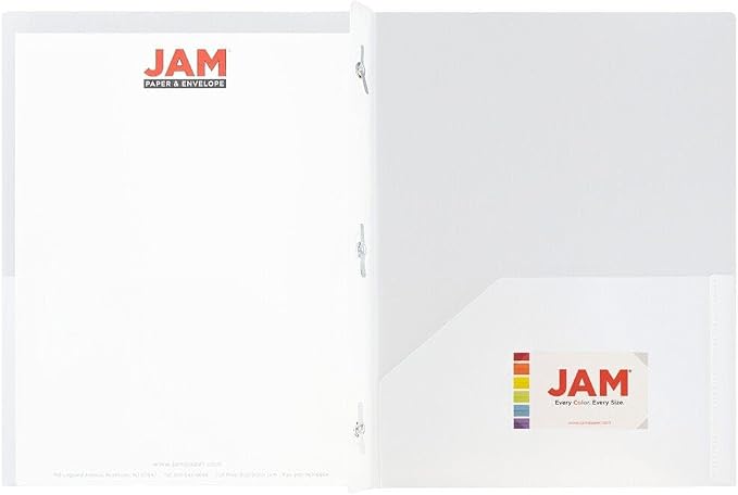 JAM PAPER Plastic 2 Pocket POP Folders - Durable School Folders with Metal Prongs Fastener Clasps - Clear - 12/Pack - Image 5