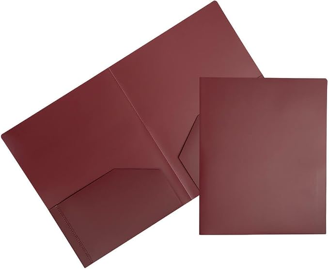 JAM PAPER Heavy Duty Plastic 2 Pocket Extra Tough School Folders - Burgundy - 12/Pack by JAMPaper