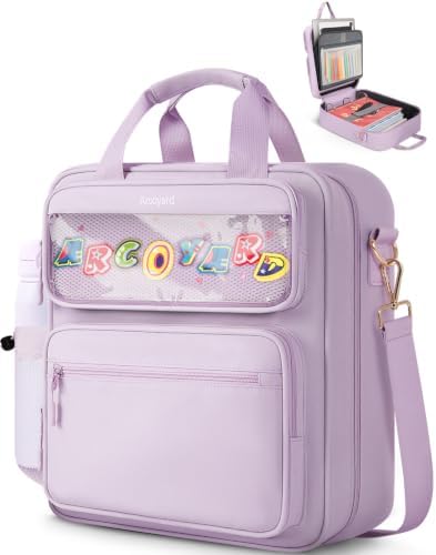 Zipper Binder 3 Ring with Ita Window, 3 Inch D-Ring Binder with Zipper and Strap Fits 14" Laptop, 600+ Sheets Capacity 3-in-1 Shoulder/Backpack/Handle Binder Bag for School Office Commute, Purple by Arcoyard
