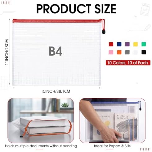 Zhehao 100 Pcs B4 Mesh Zipper Pouch Bag Bulk, Large Pouches for Organizing - Image 2