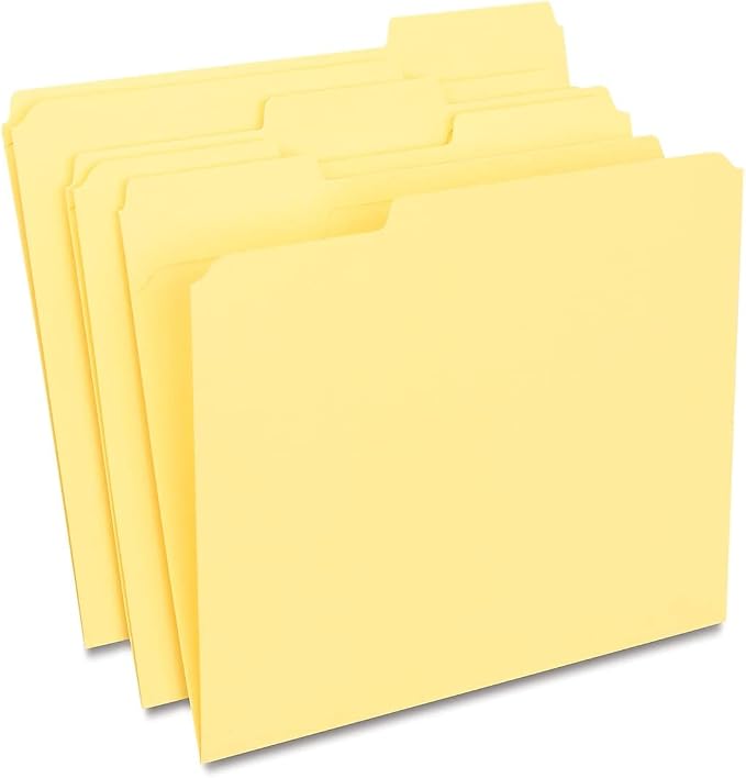 Staples Reinforced Colored File Folders, Letter Size, 3‑Tab Design, Yellow, Heavy‑Duty Construction, 100/Box by Staples