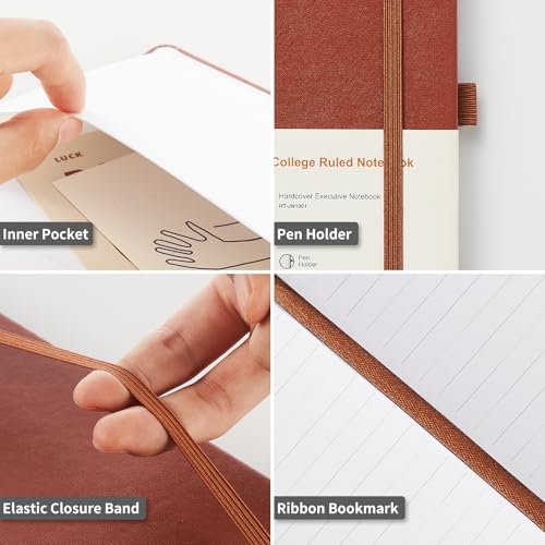 Heture Hardcover Notebooks, 6 Packs A5 Lined Journals Notebook for Writing 160 Pages, 8.2 x 5.5 inch, 6 Colors Classic Ruled Notebooks for College/Work/Travel (Brown, 1 Pack) - Image 3