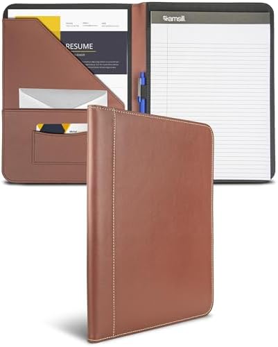 Samsill Contrast Stitch Leather Padfolio and Business Portfolio for Men and Women, Resume/Document Organizer with Writing Pad, Tan by Samsill