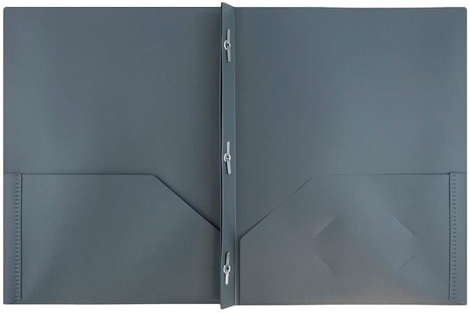 JAM PAPER Plastic 2 Pocket POP Folders - Durable School Folders with Metal Prongs Fastener Clasps - Grey - 24/Pack - Image 2