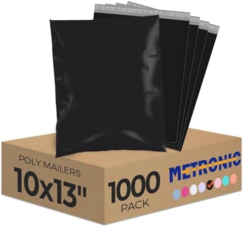 Metronic 1000Pack Black Poly Mailers 10x13, Bulk Shipping Bags Envelopes with Self Adhesive, Waterproof and Tear-Proof Packaging Bag Postal Bags for Small Business by METRONIC