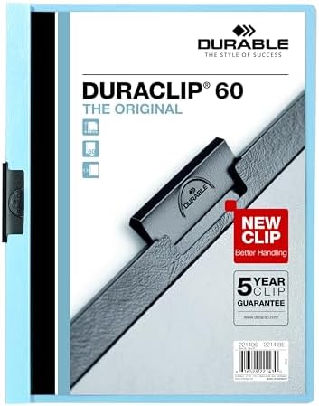 Durable Report Cover with DURACLIP, Letter-Size, Holds Up to 60 Pages, Clear Cover/Light Blue, 25 per Box (221406BX) by DURABLEOfficeProducts