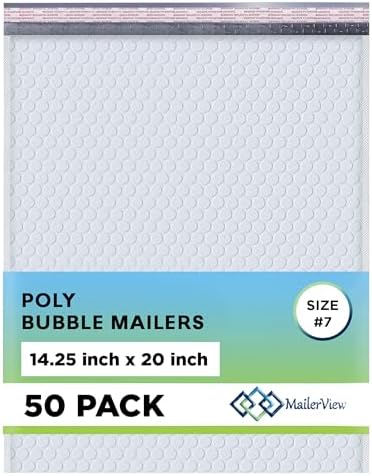 Arctic White Bubble Mailers 14.25x20 Poly Padded Envelopes #7 50 Pack by MAILERVIEW