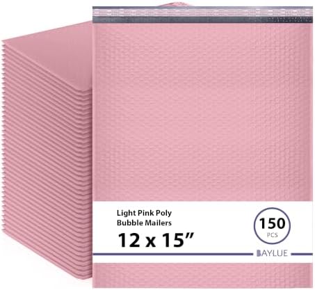 Light Pink Bubble Mailers 12x15, Self Seal Poly Padded Envelopes, 150 Pack by BAYLUE