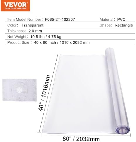 VEVOR Plastic Table Cover, 40 x 80 Inch 2.0 mm Thick Rectangle Clear PVC Mat Protector, Waterproof & Easy Cleaning Desk Pad Tablecloth, for Office, Dresser, Dining Room, Night Stand - Image 7