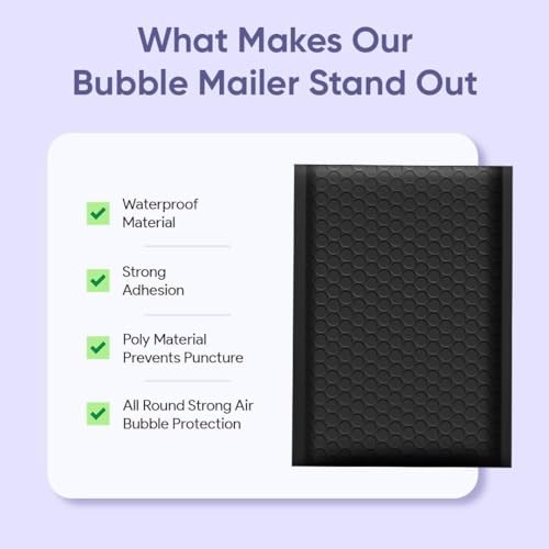 Black Bubble Mailers 6x10, Poly Padded Envelopes #0, 500 Pack Bulk - Image 6