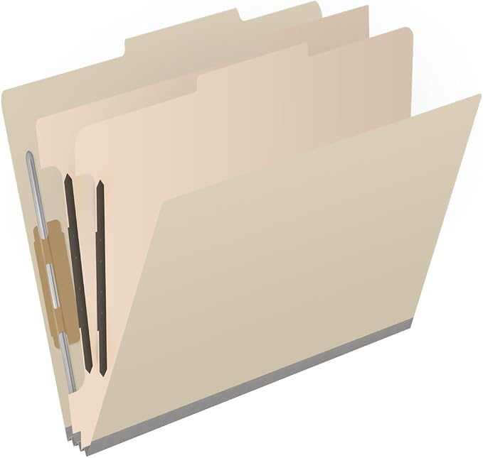 25 Pt. Pressboard Classification Folders, 2/5 Cut ROC Top Tab, Letter Size, 2 Dividers, Manila (Box of 10) - Image 2