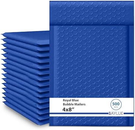 Royal Blue Bubble Mailers 4x8, Poly Padded Envelopes #000, 500 Pack by BAYLUE
