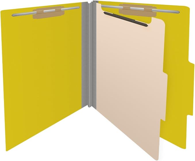 25 Pt. Pressboard Classification Folders, 2/5 Cut ROC Top Tab, Letter Size, 1 Divider, Yellow (Box of 10) - Image 4