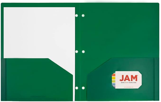 JAM PAPER Heavy Duty Plastic 3 Hole Punch Pocket Folders - Extra Tough School Folders - Green - 6/Pack - Image 3