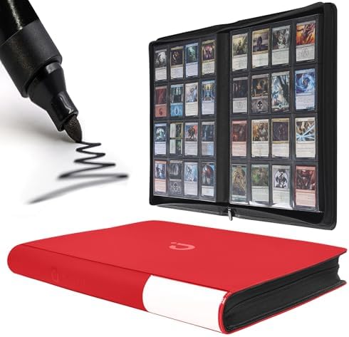 Premium Card Binder 16 Pocket - Fits 1600 Cards，4X4 Ringless Card Album with Sleeves for Trading Cards & Sports Cards（Model C，Classic Red） by DDACCKIT