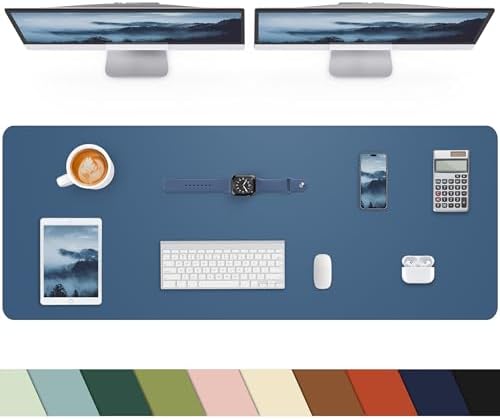 Leather Desk Pad Protector, Large Desk Mat, Mouse Pad, Non-Slip PU Leather Desk Blotter,Desk Cover mat,Desk mat for Keyboard and Mouse,Mat for Office&Home (Grey Blue, 48" x 17") by cebowa