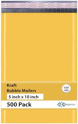 Kraft Bubble Mailers 5x10, Self Seal Padded Envelopes #00, 500 Pack Bulk by MAILERVIEW