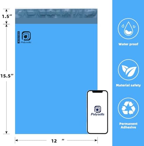 POLYSELLS 100 pcs 12x15.5 Inches Blue Poly Mailers Shipping Envelopes, Strong Adhesive Sealing, Waterproof, and Tear-resistant Postal Mailing Bags for Clothing, Books, and Accessories - Image 2