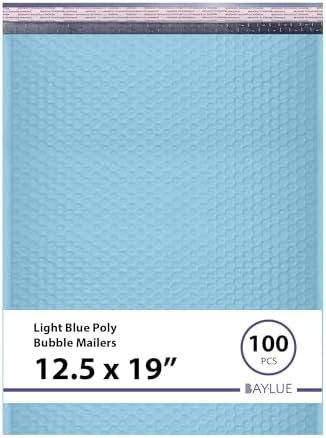Light Blue Bubble Mailers 12.5x19, Poly Padded Envelopes #6, 100 Pack by BAYLUE