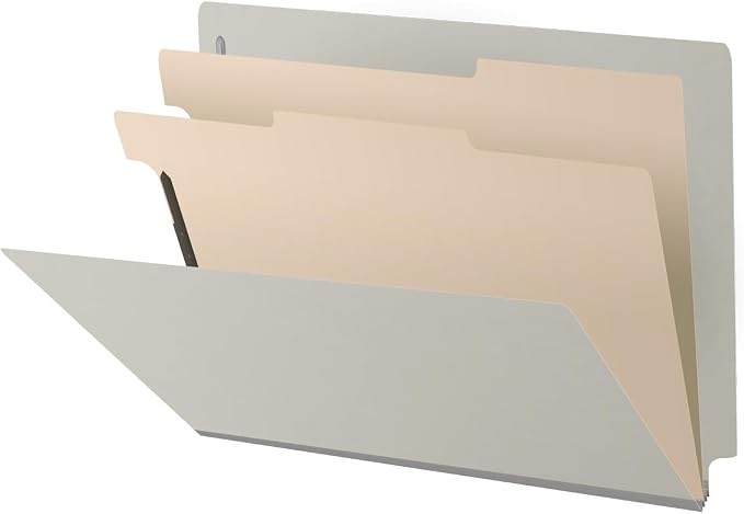 25 Pt. Pressboard Classification Folders, Full Cut End Tab, Letter Size, 2 Dividers, Light Gray (Box of 10) by Ecom+Folders