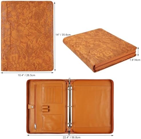 Vegan Leather Portfolio, Personalized 3 Ring Binder Padfolio for Women, Pink Leather, Handmade Organizer, Engraved Resume Folder (Brown Pattern, Custom) - Image 3
