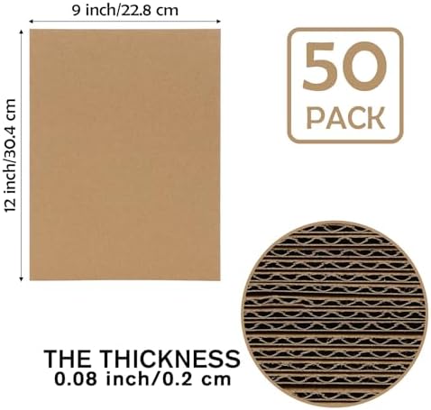 Calenzana 9x12 Corrugated Cardboard Sheets Set of 50, Flat Card Boards Inserts for Crafts, Packing, Shipping, Moving, Mailing - Image 2