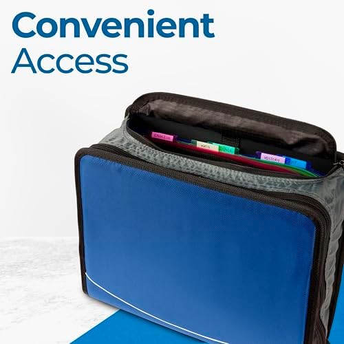 Case-it King Sized Zip Tab School Zipper Binder 4-Inch D-Rings,800 Sheet Capacity,5-Subject Expanding File Folder,Multiple Pockets & Storage Organizer,Shoulder Strap D-186 Midnight Blue(Pack of 4) - Image 6