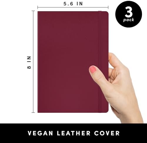PAPERAGE Lined Journal Notebook, 3 Pack, (Burgundy, Light Grey, Navy), 160 Pages, Medium 5.6 in x 8 in - 100 GSM Thick Paper – Hardcover Journaling Notebook for Work, School & Note Taking - Image 2
